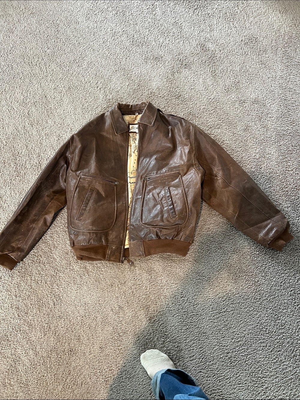 Vintage Brown Leather Bomber Jacket - Men's Classic Flight Style